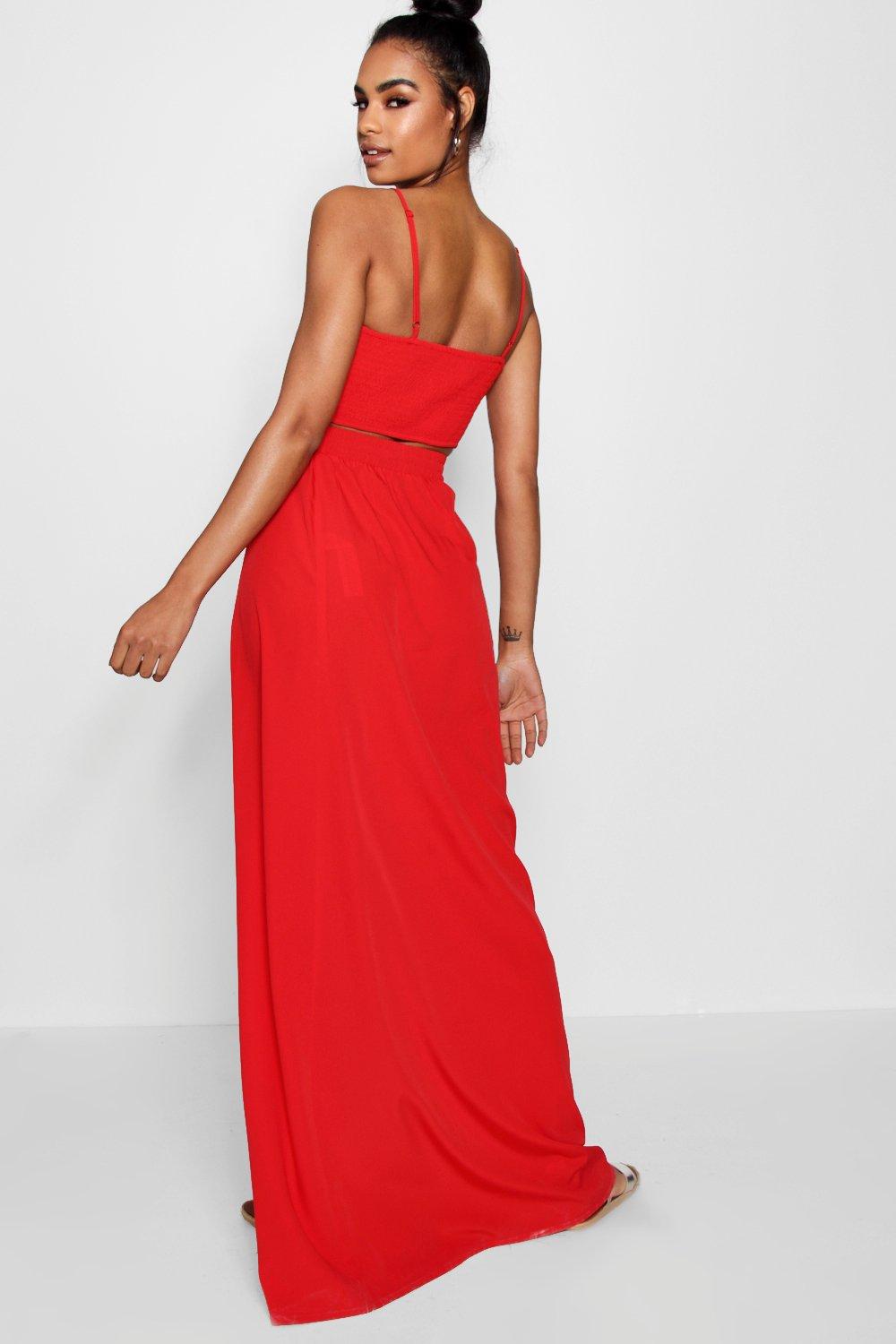 Boohoo red 2025 maxi skirt