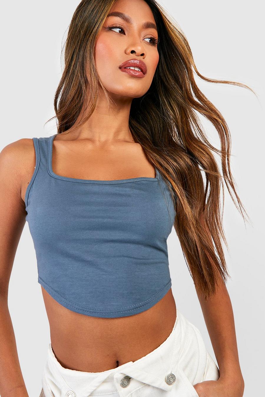 Charcoal grey Corset Detail Cotton Fitted Top