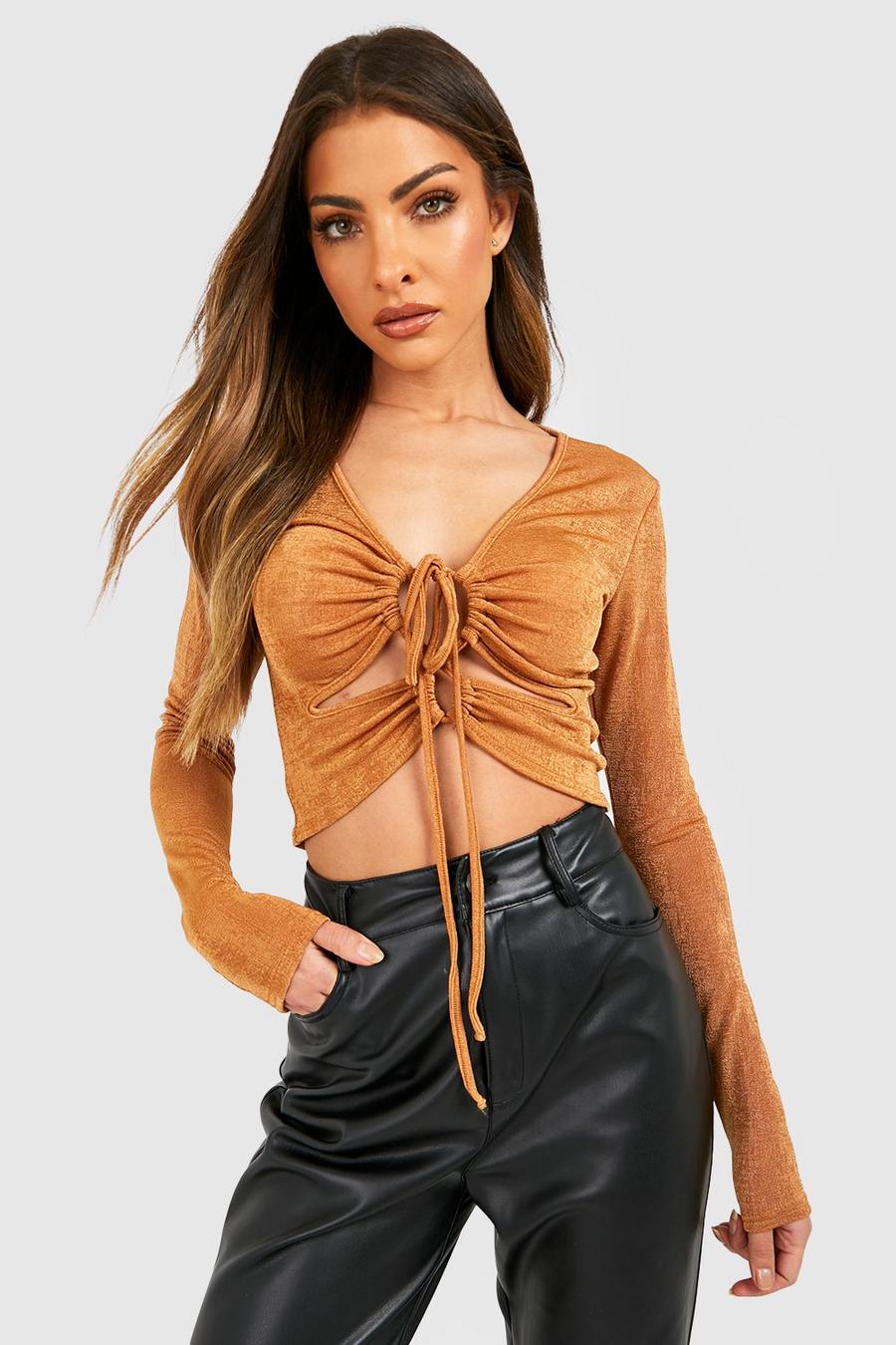 Bronze metálicos Acetate Slinky Ruched Top 