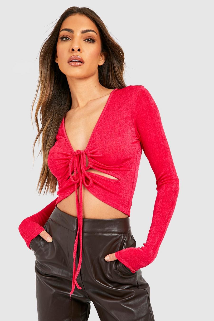 Magenta pink Acetate Slinky Ruched Top 