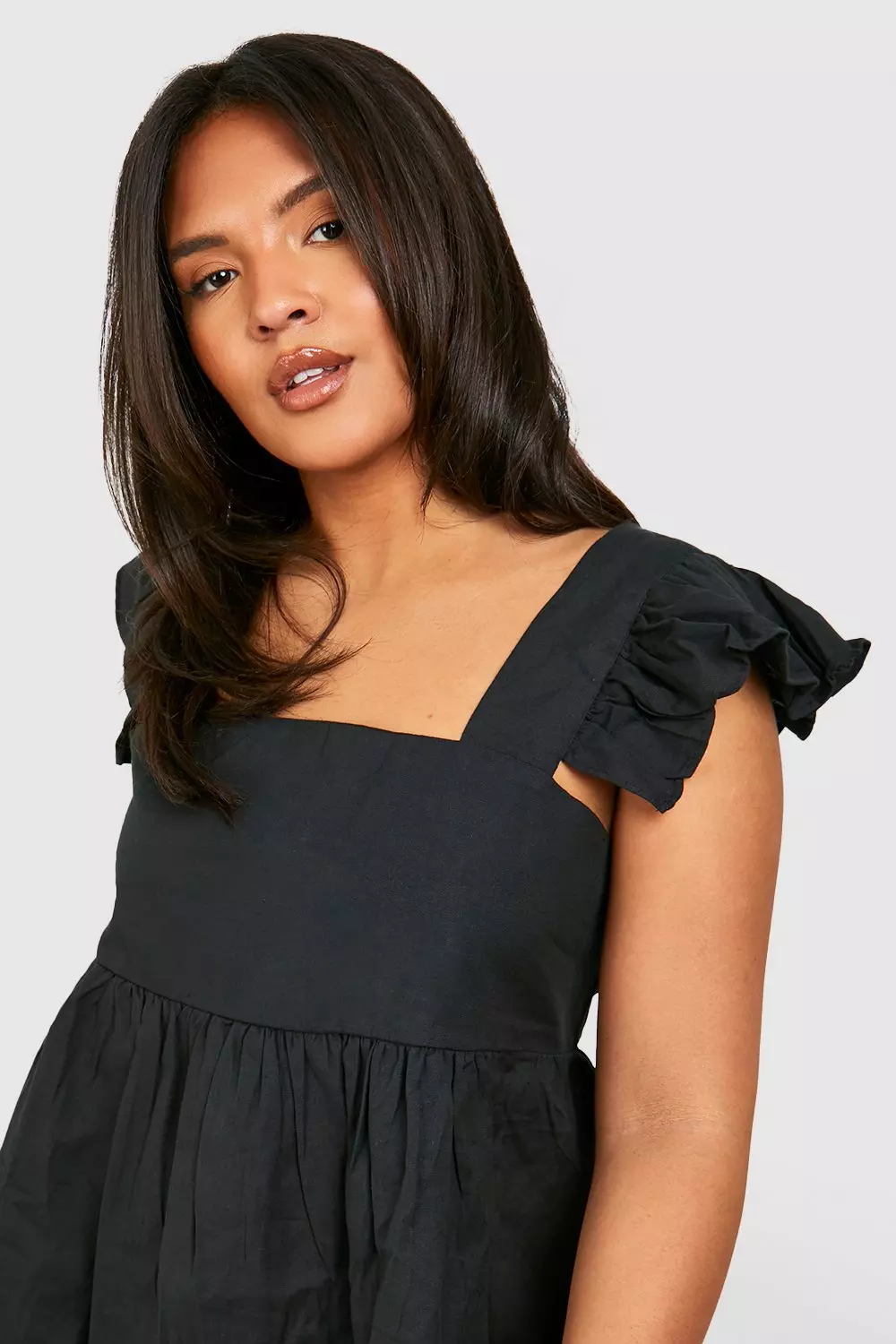 Black Plus Linen Ruffle Smock Top alternative image