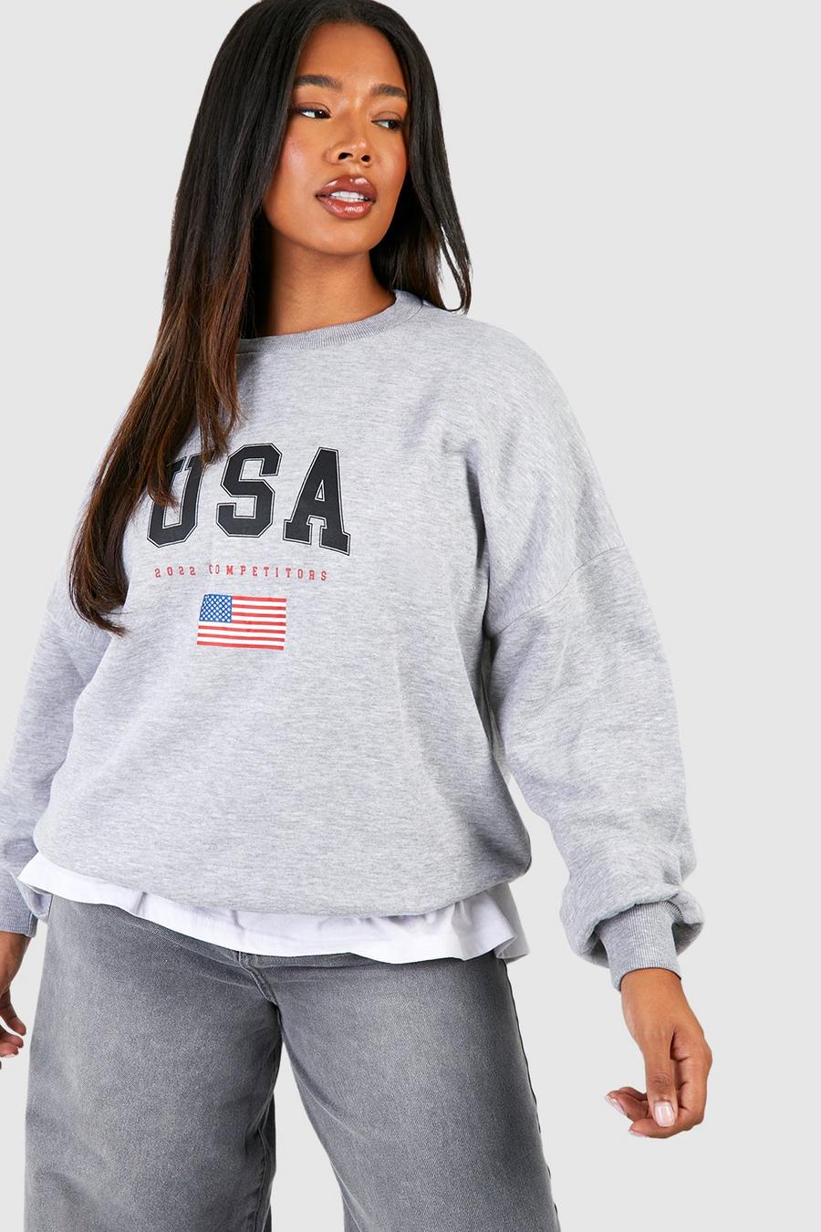 Plus Oversize USA Sweatshirt, Grey marl image number 1