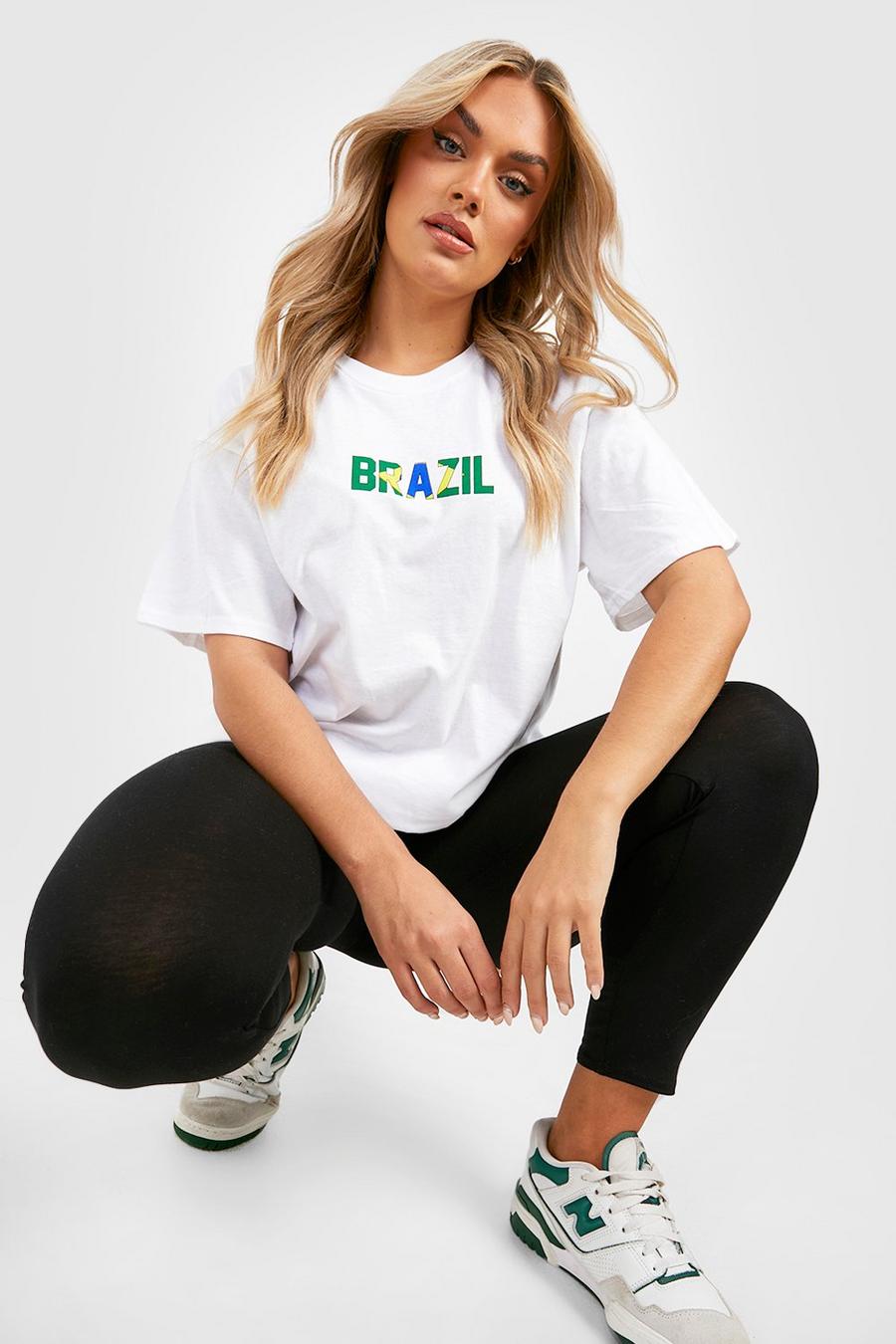 Grande taille - T-shirt oversize à slogan Brazil, White image number 1