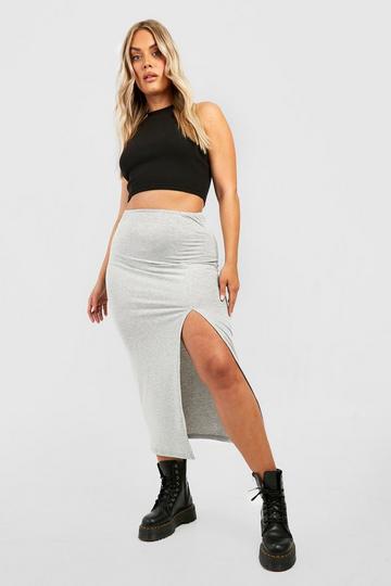 Grey Plus Jersey Split Front Midaxi Skirt