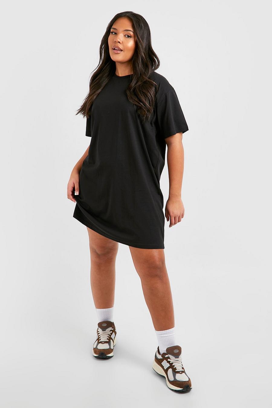 Plus kurzärmliges T-Shirt Kleid aus Baumwolle, Black image number 1