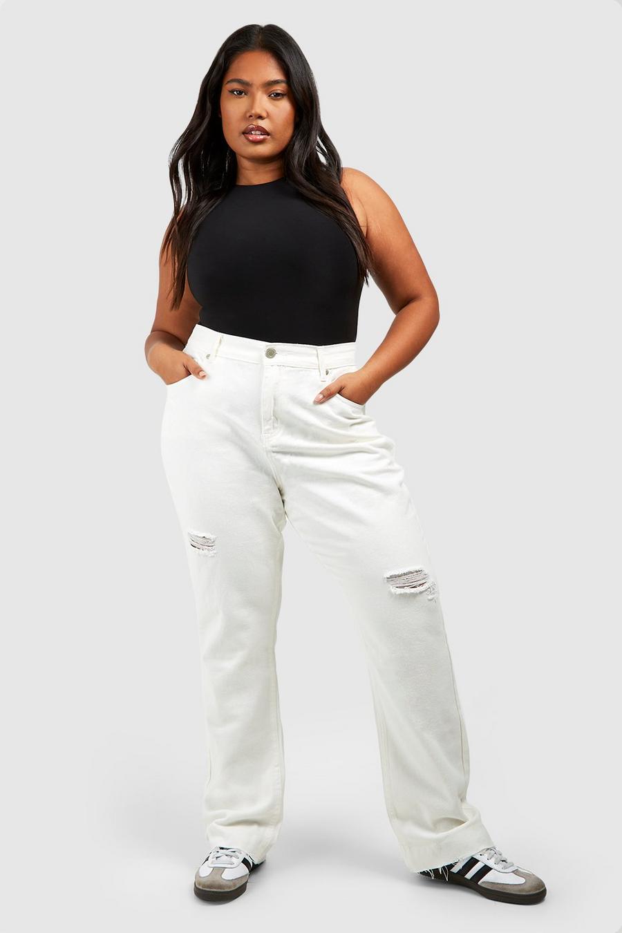 Jeans dritti Plus Size Slim Fit effetto smagliato, White image number 1