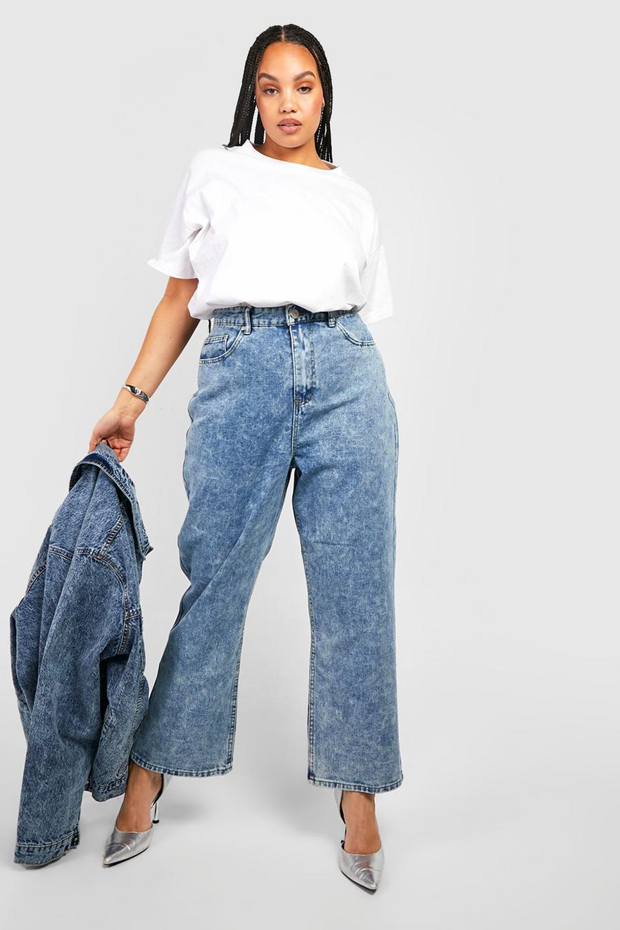 Plus Acid Wash Gebleekte Slim Fit Jeans Met Rechte Pijpen image number 1