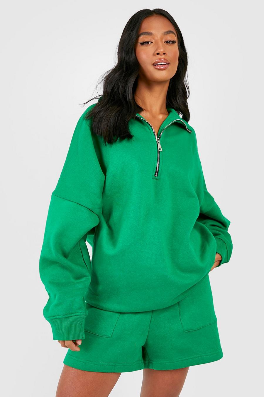Petite Sweatshirt mit halbem Reißverschluss, Green