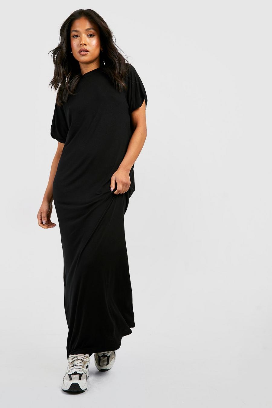 Black Petite Cuff Sleeve Maxi T-shirt Dress