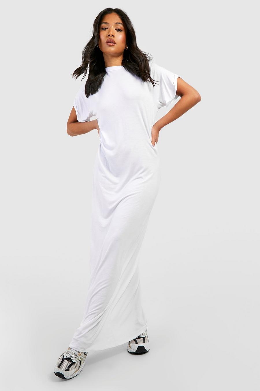 White Petite Cuff Sleeve Maxi T-shirt Dress image number 1