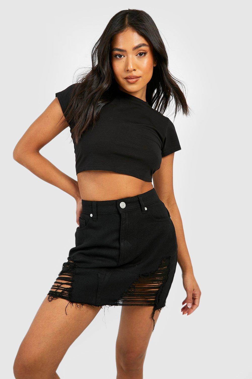 Boohoo distressed denim clearance skirt