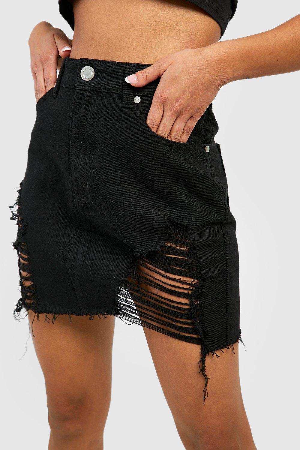 Boohoo distressed denim clearance skirt