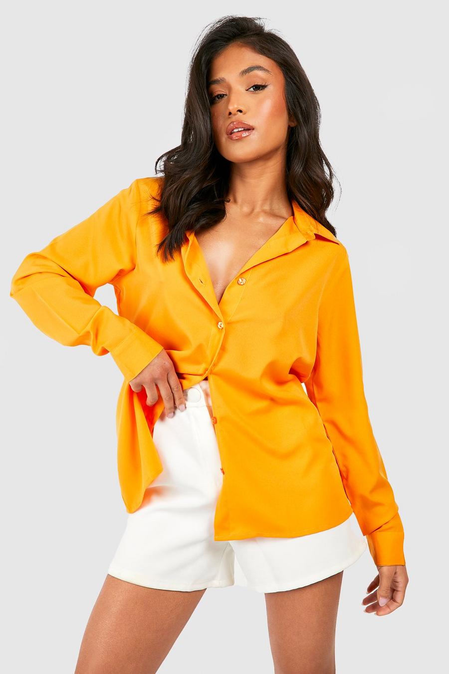 Orange Petite Woven Long Sleeve Shirt image number 1