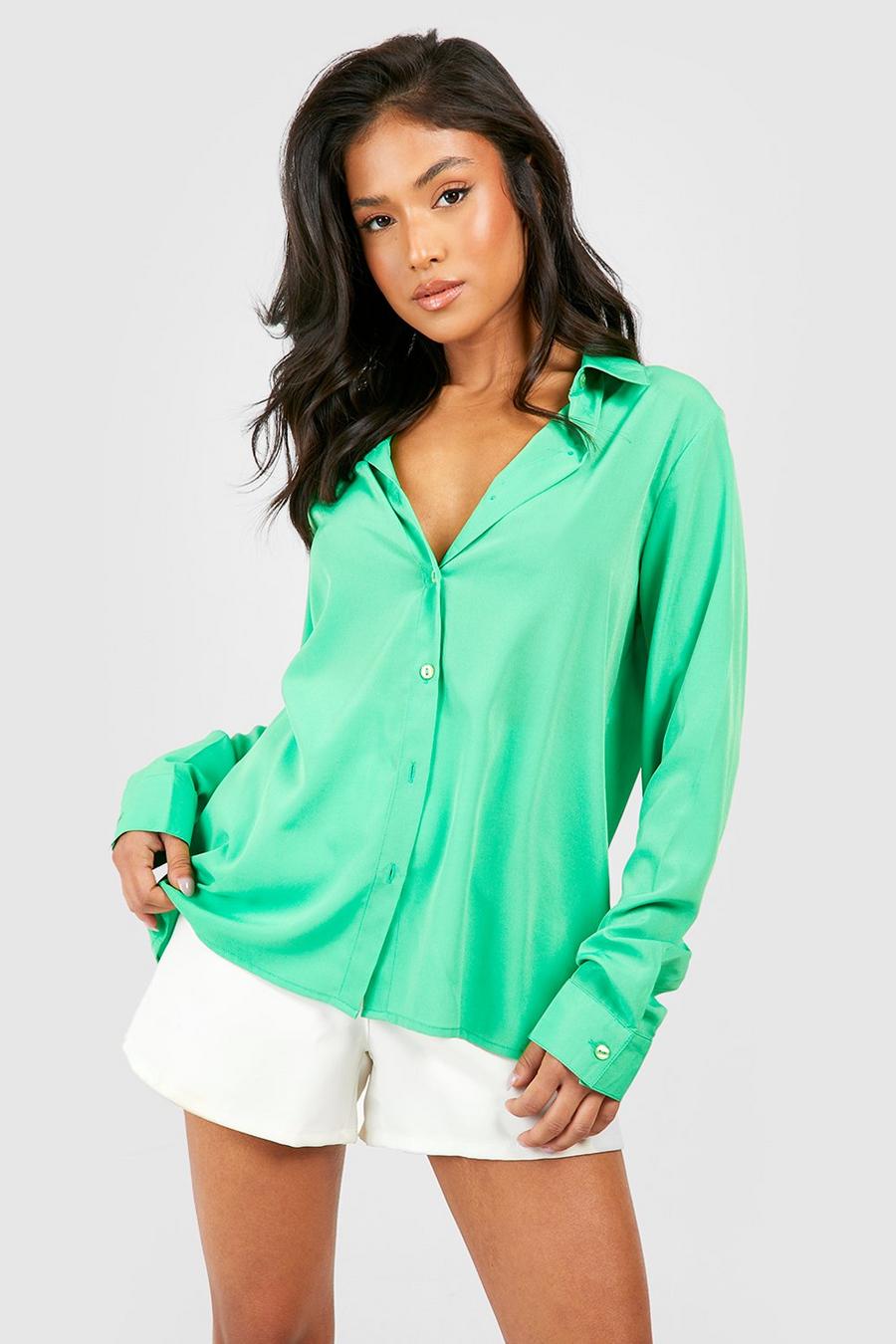 Bright green Petite Woven Long Sleeve Shirt image number 1