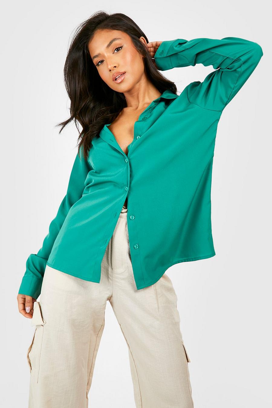 Green Petite Woven Long Sleeve Shirt image number 1