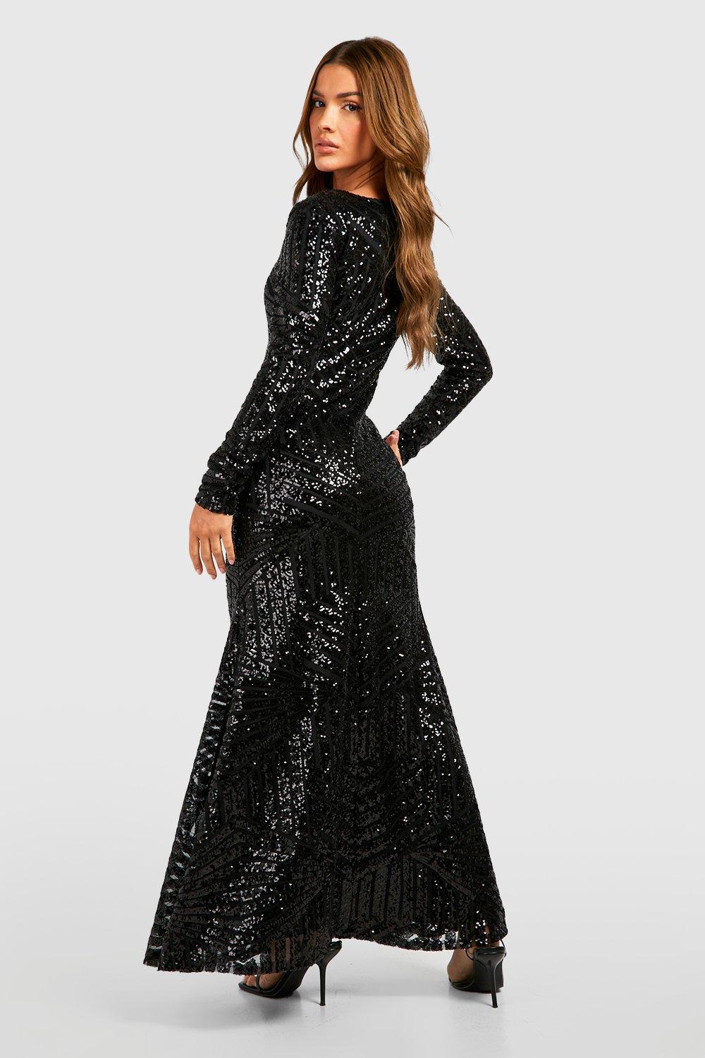 Boutique Sequin Long Sleeve Maxi Bridesmaid Dress