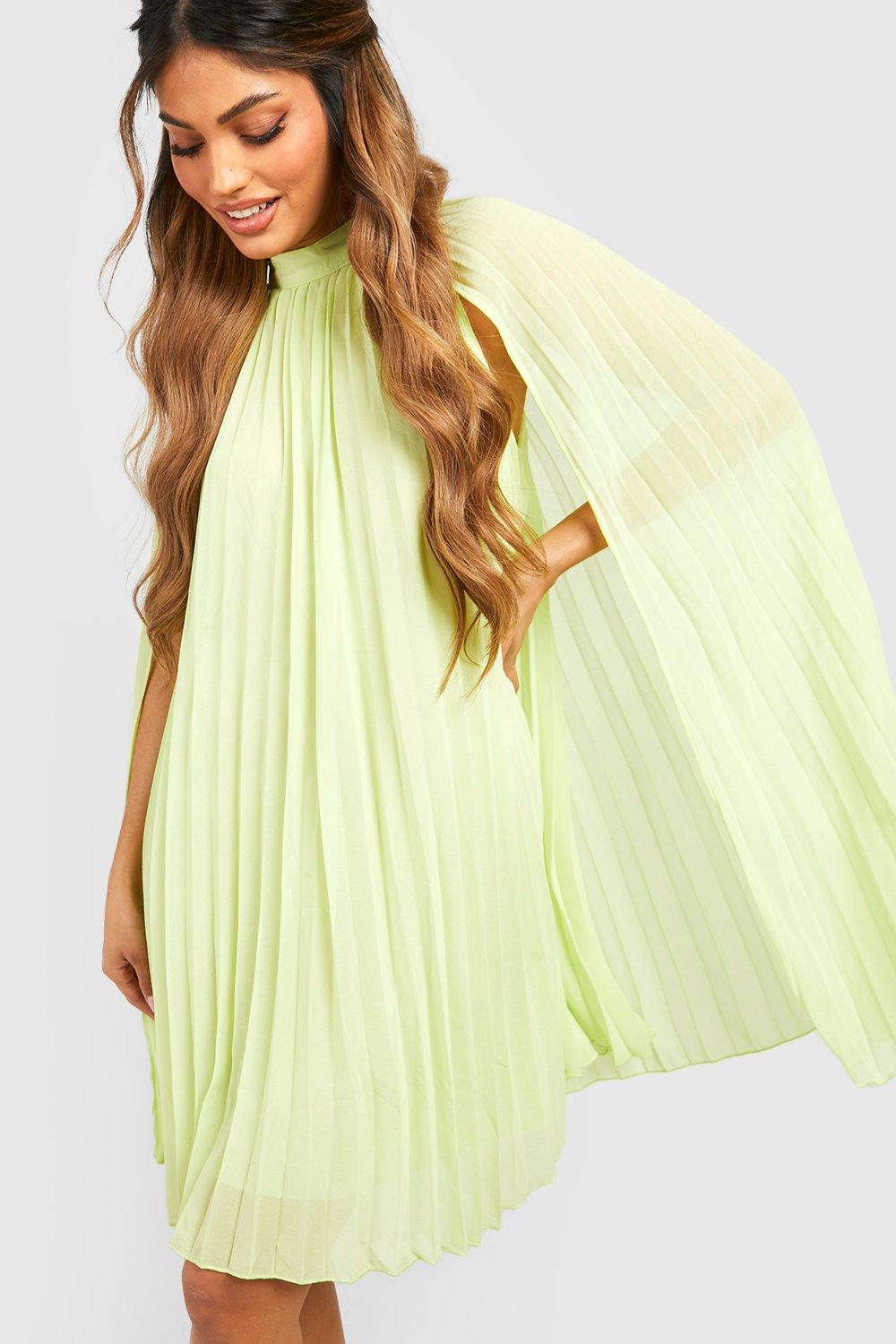 Pleated Cape Swing Dress