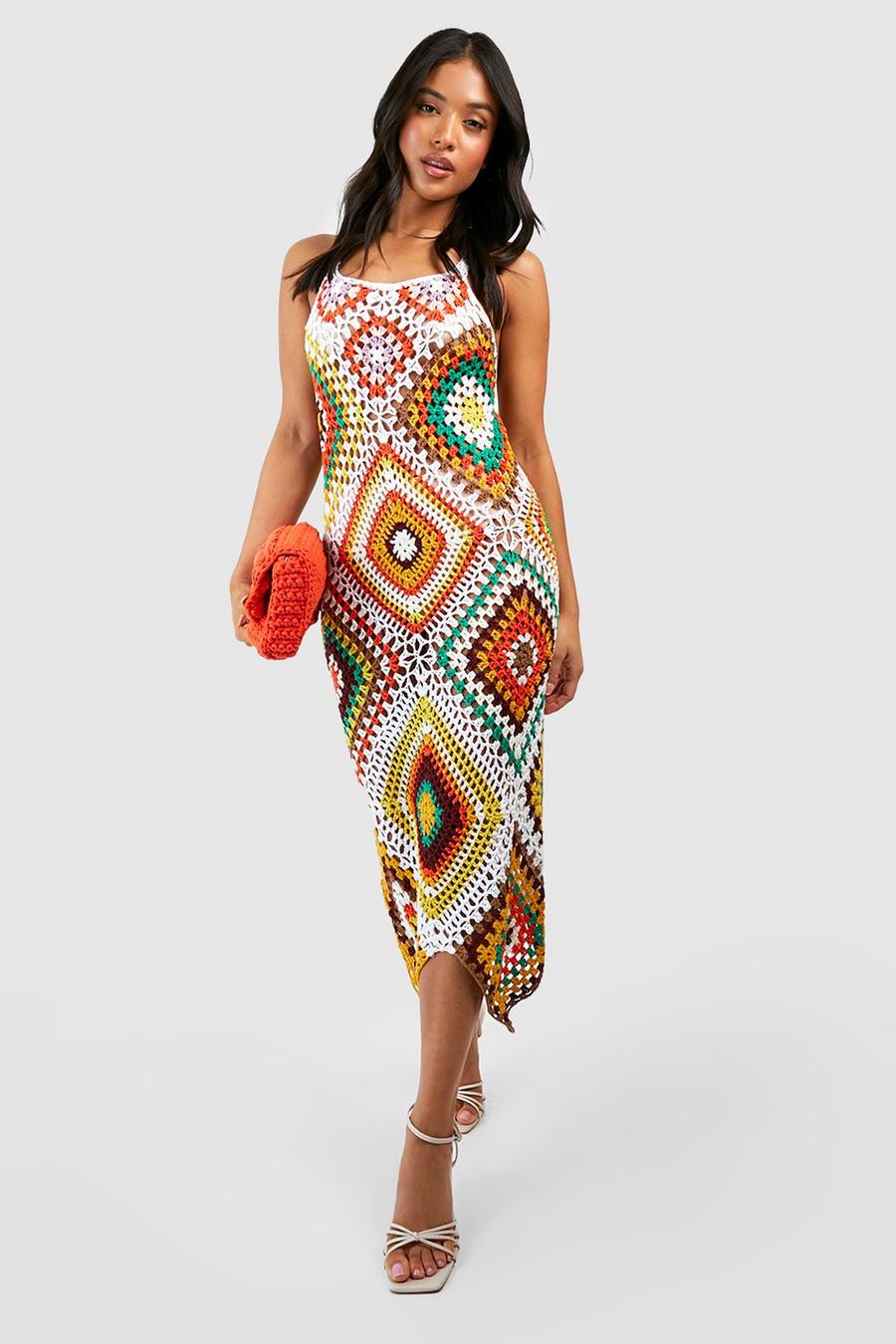 Ivory Petite Premium Patchwork Crochet Square Neck Midaxi Dress image number 1