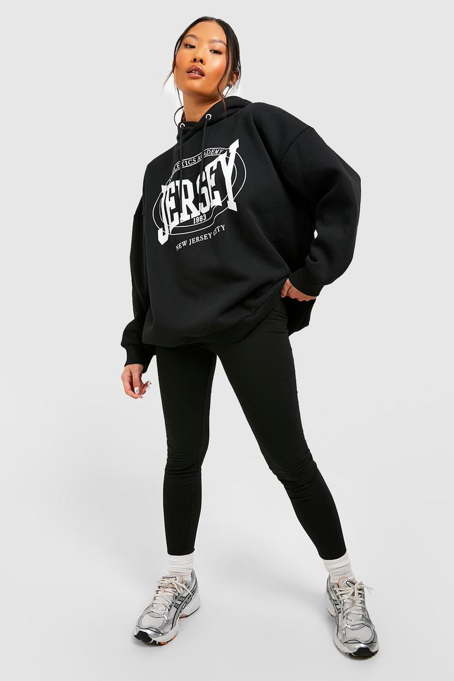 Petite Oversize Jersey-Hoodie mit Slogan & Leggings, Black image number 1