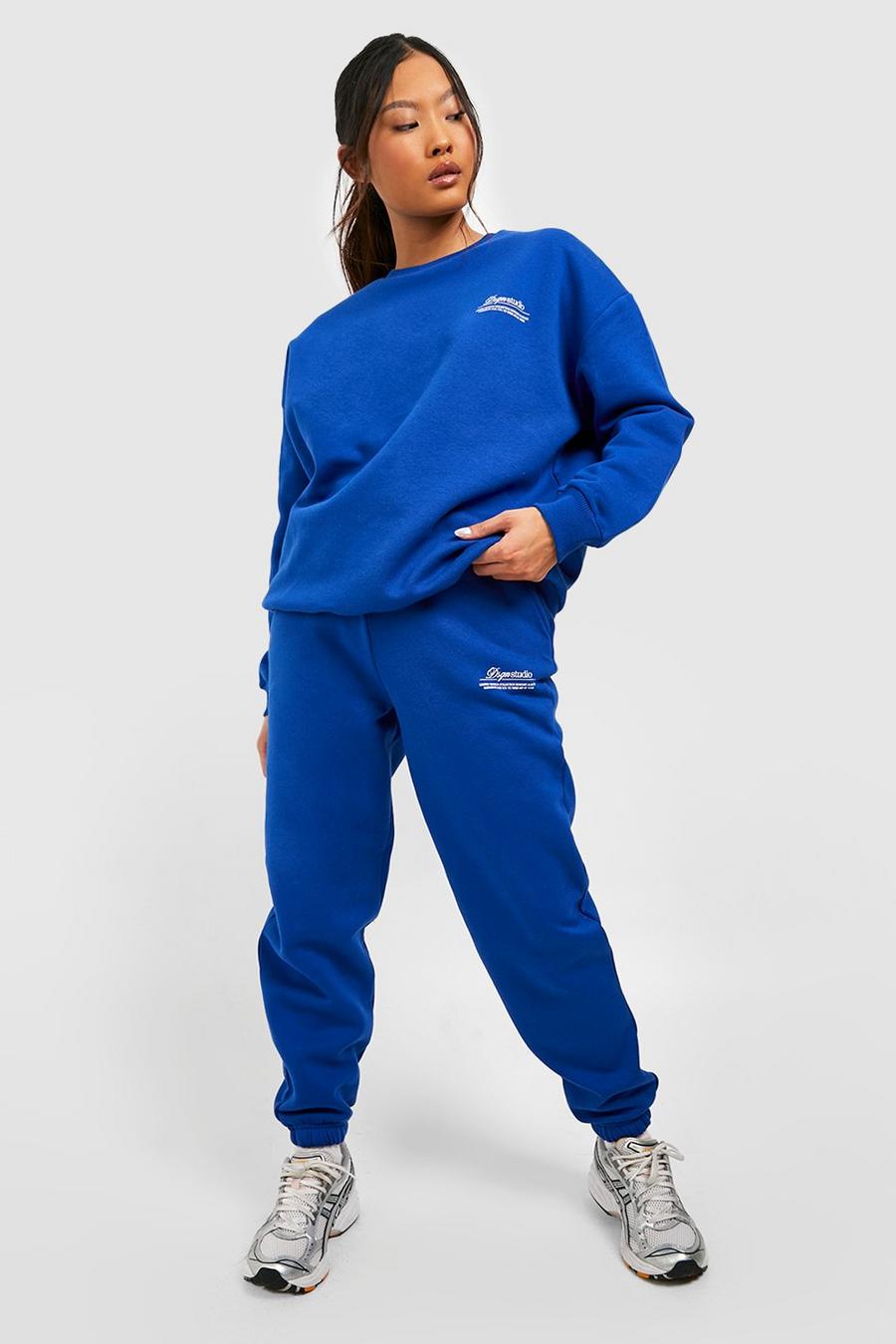 Petite Oversize Trainingsanzug mit Design Studio Slogan, Cobalt blue