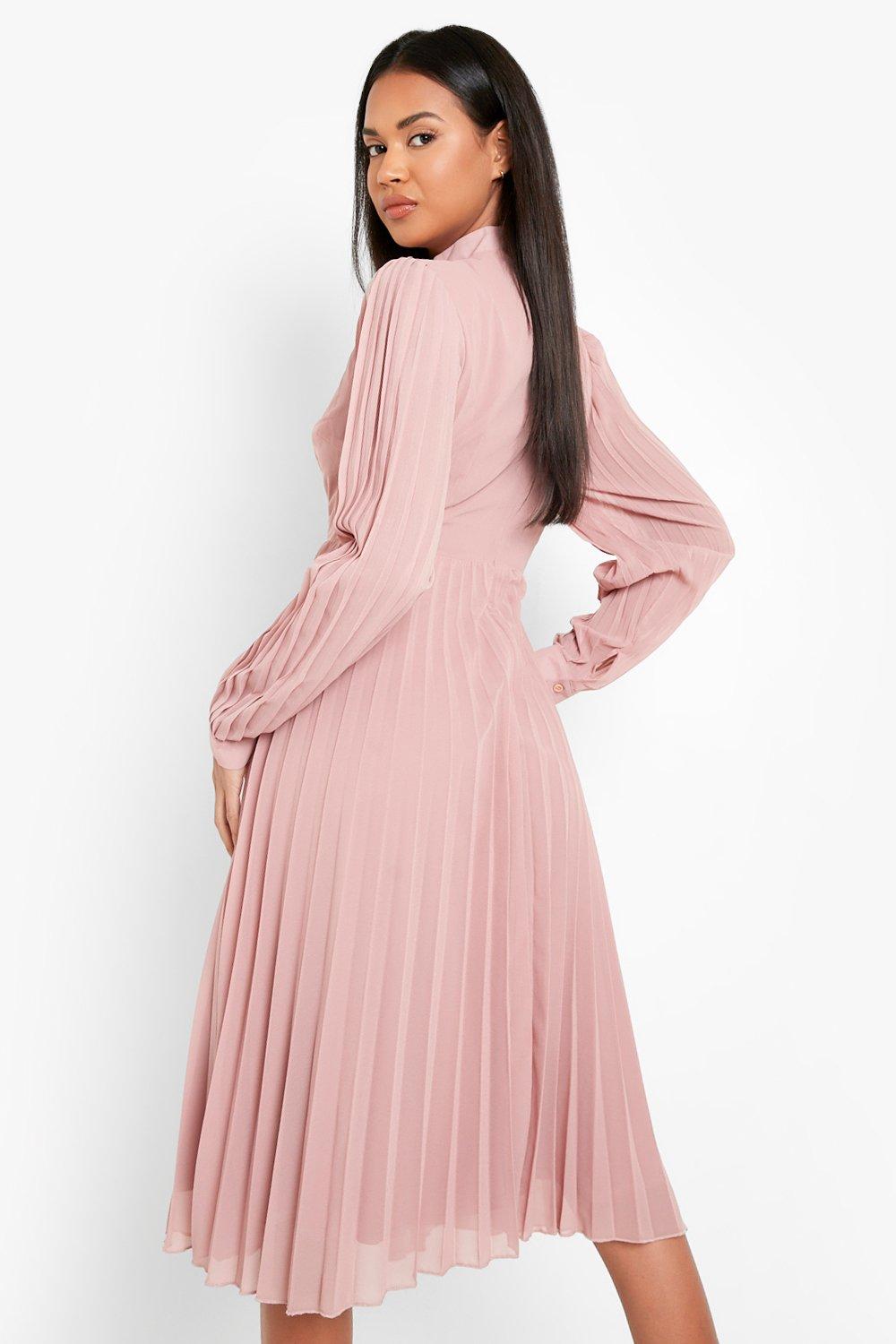 Pleated high neck on sale dress