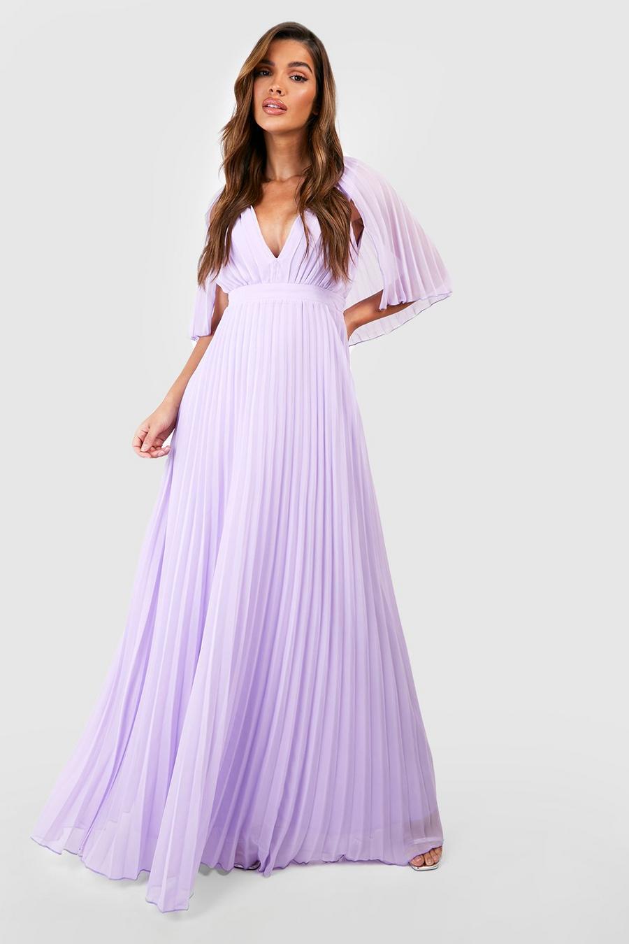 Lilac purple Pleated Cape Detail Bridesmaid Maxi Dress