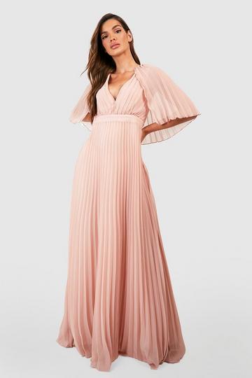 Pleated Cape Detail Bridesmaid Maxi Dress rose