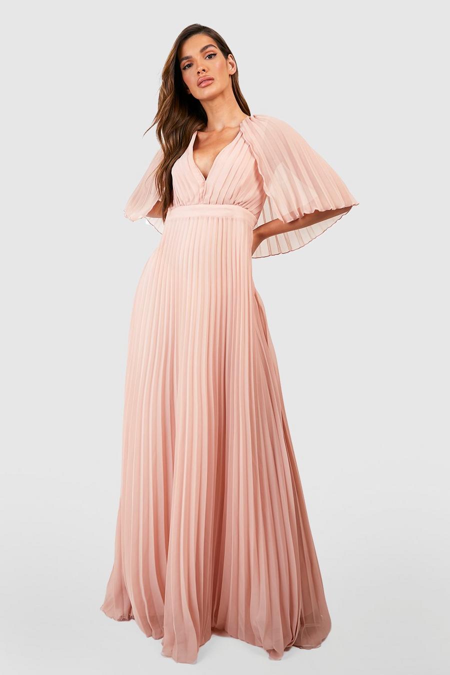 Rose Pleated Cape Detail Bridesmaid Maxi Dress image number 1