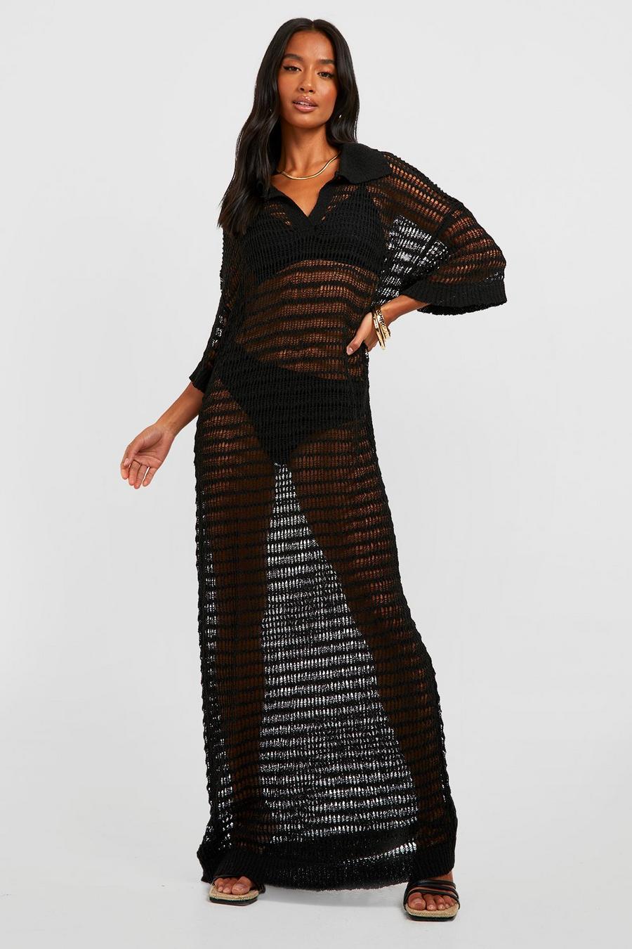 Black Petite Crochet Collar Detail Maxi Dress image number 1