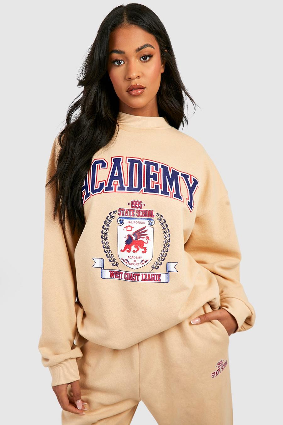 Stone beige Tall Varsity Printed Oversized Sweatshirt image number 1