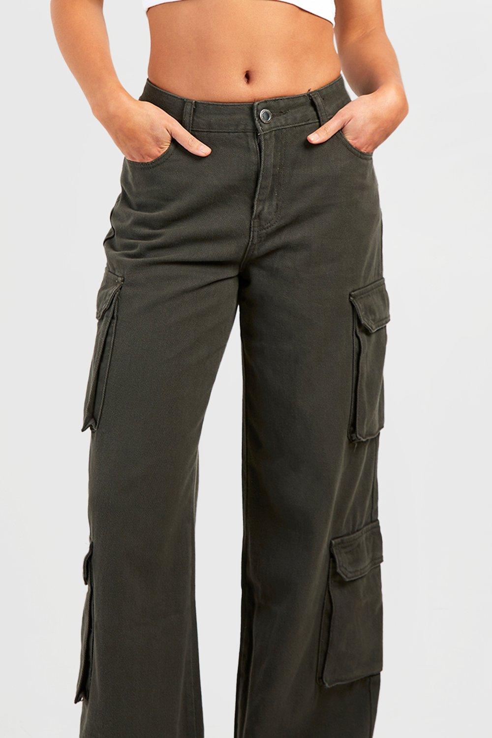 WIDE LEG LOW-RISE GREY CARGO JEANS