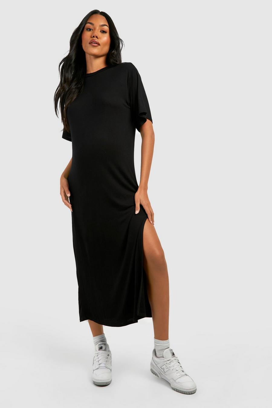 Black Maternity T-Shirt Midi Dress image number 1