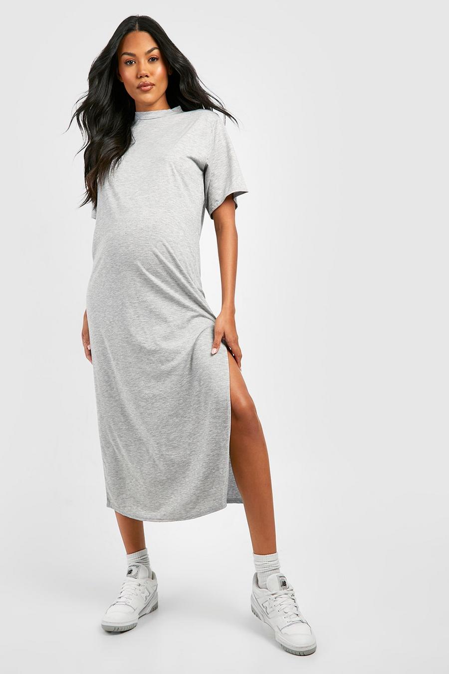 Grey marl Maternity T-Shirt Midi Dress image number 1