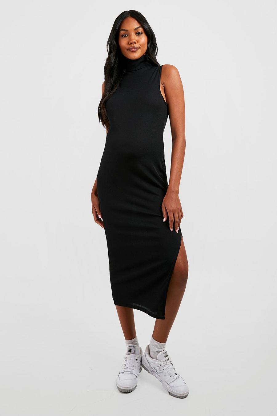 Black Maternity Turtleneck Midi Dress image number 1