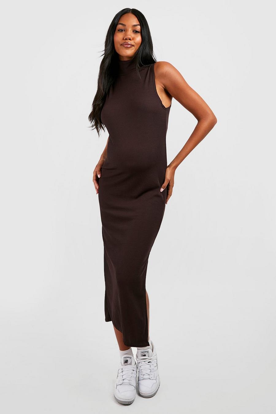Chocolate Maternity Roll Neck Midaxi Dress image number 1