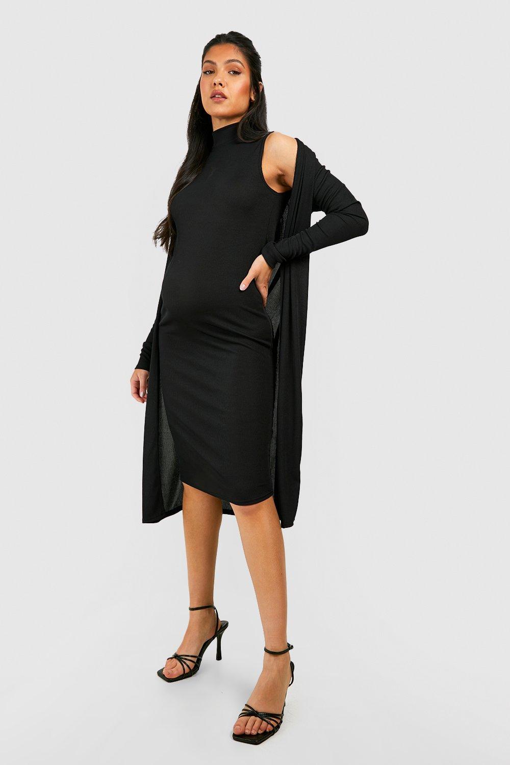 Maternity Crinkle Rib Funnel Neck Midi Dress