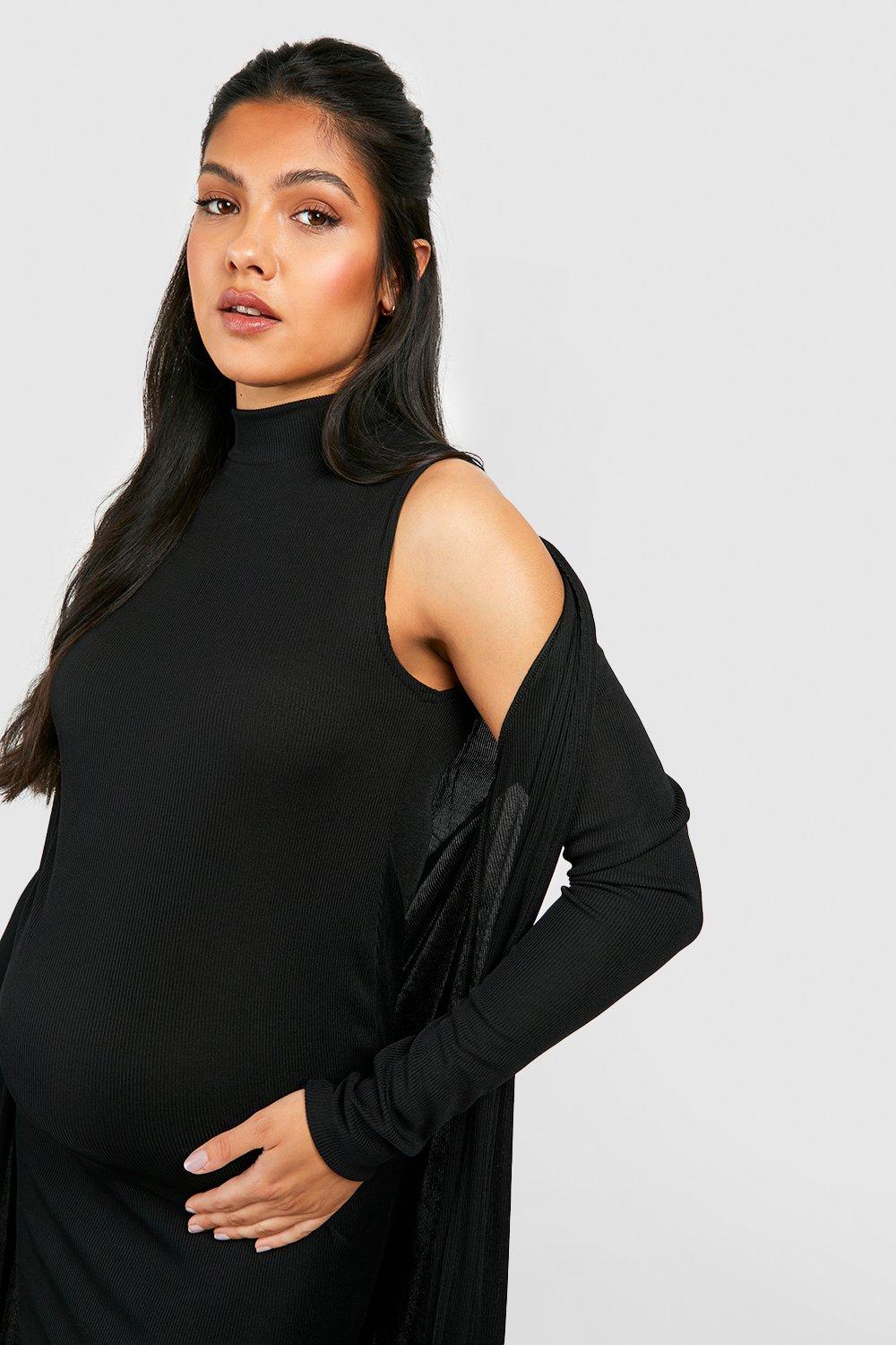 Maternity Crinkle Rib Funnel Neck Midi Dress