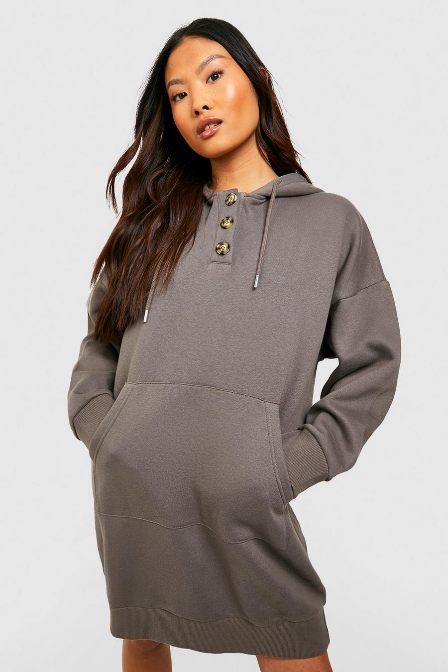 Petite Sweatshirt-Kleid mit Taschen-Detail und Kapuze, Charcoal grau