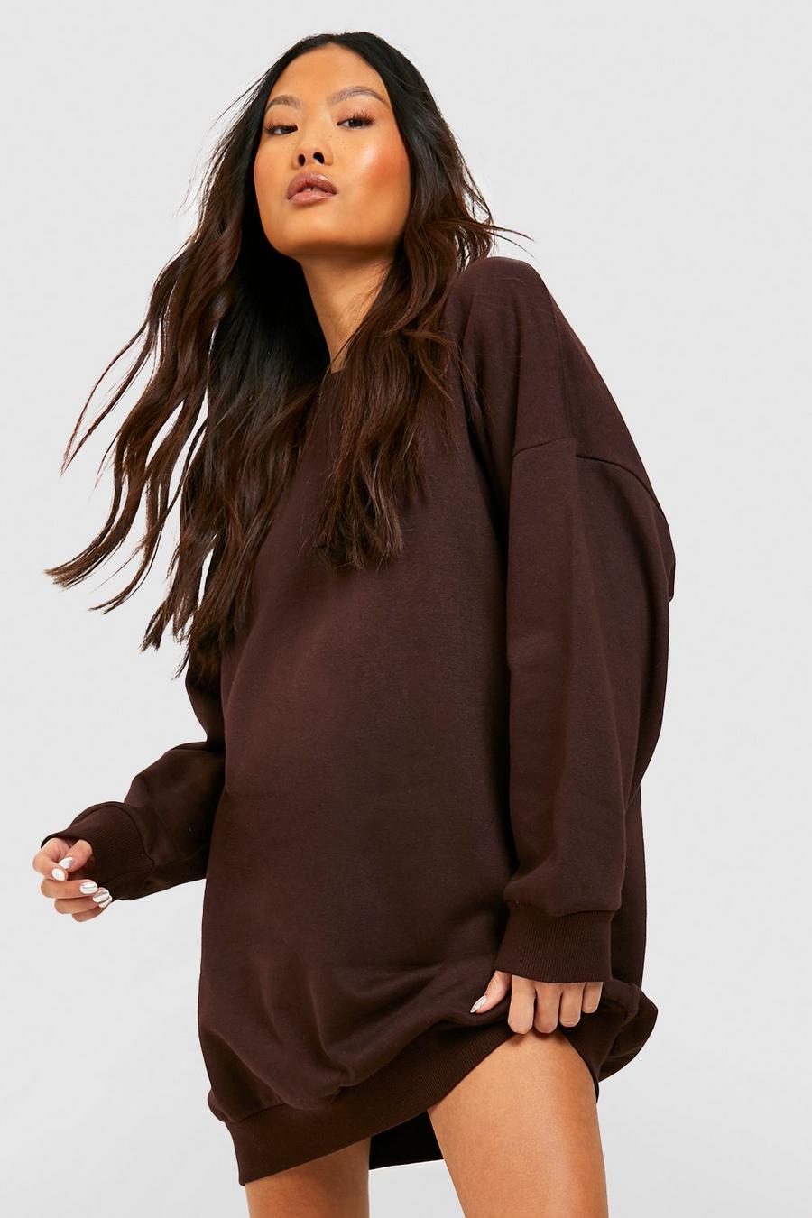Chocolate Petite Oversized Relaxed Sweater Dress image number 1