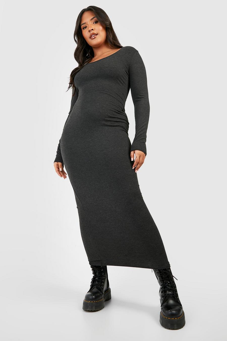 Charcoal Plus Super Soft Jersey Scoop Neck Midaxi Dress  image number 1