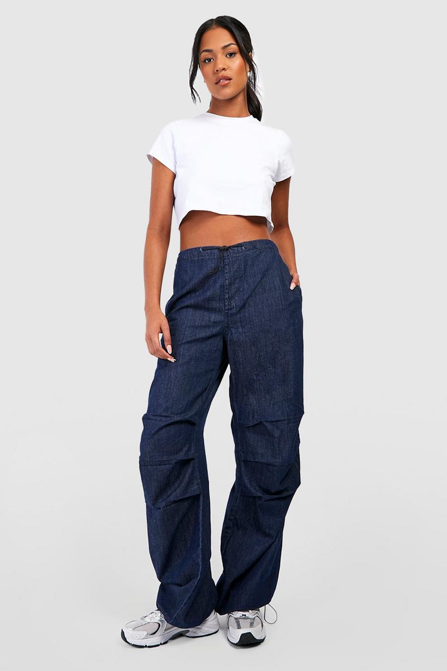 Mid blue Tall Low Rise Bungee Cord Denim Parachute Jeans image number 1