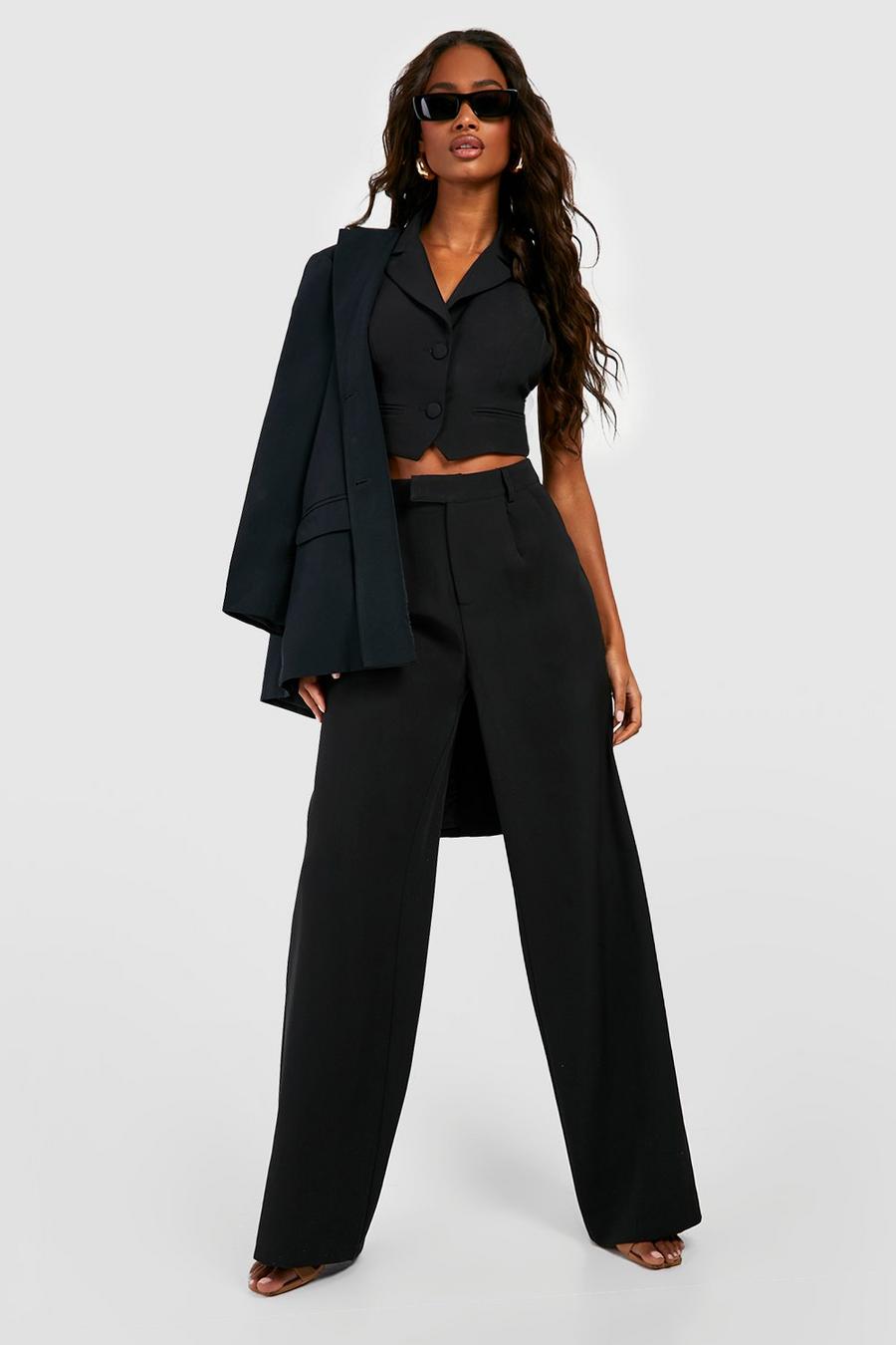 Black svart Relaxed Fit Slouchy Wide Leg Trousers image number 1