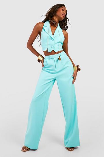 Turquoise Blue Relaxed Fit Slouchy Wide Leg Trousers