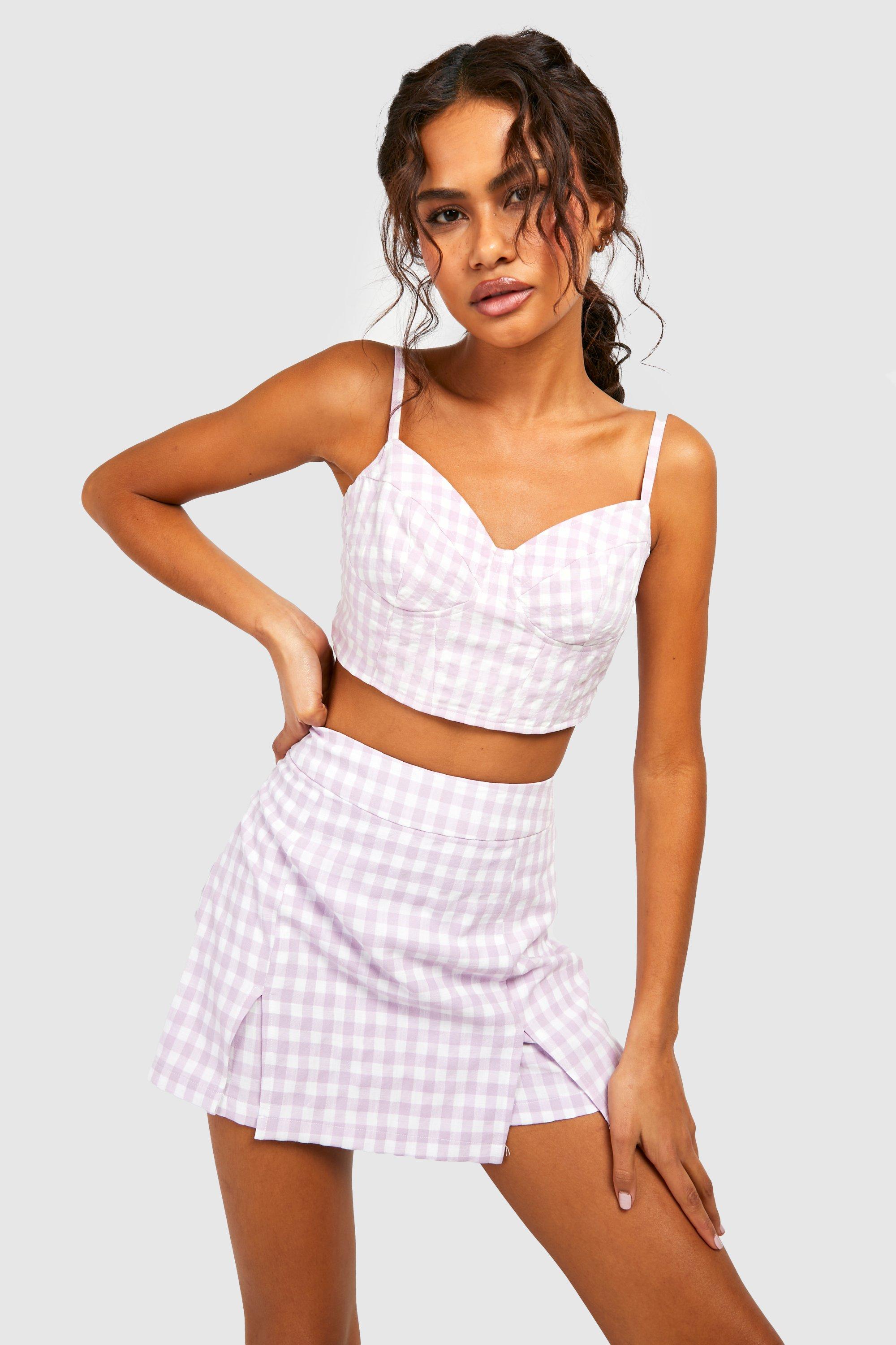 Jupe short textur e imprim vichy