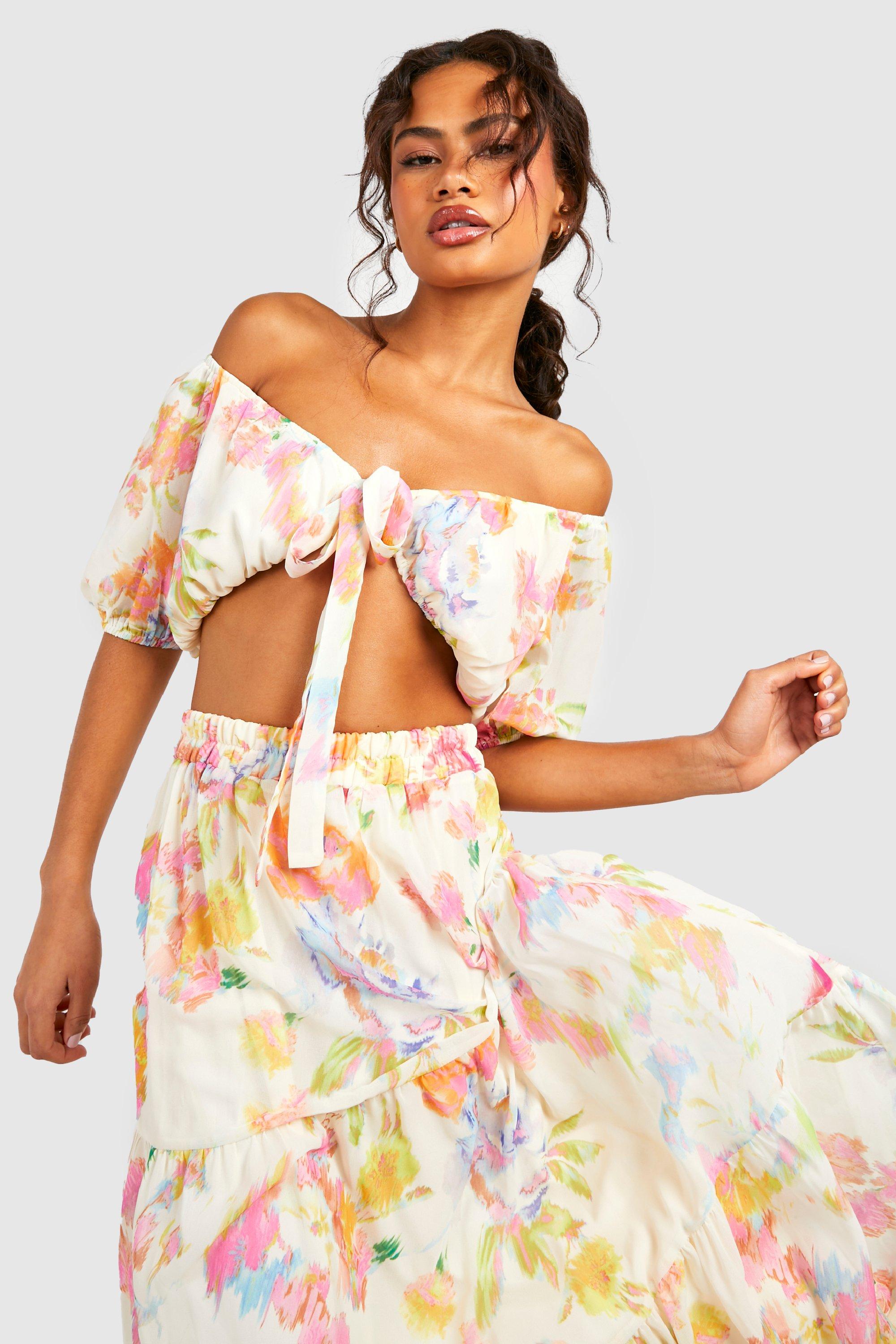 Pastel Floral Puff Sleeve Bralette