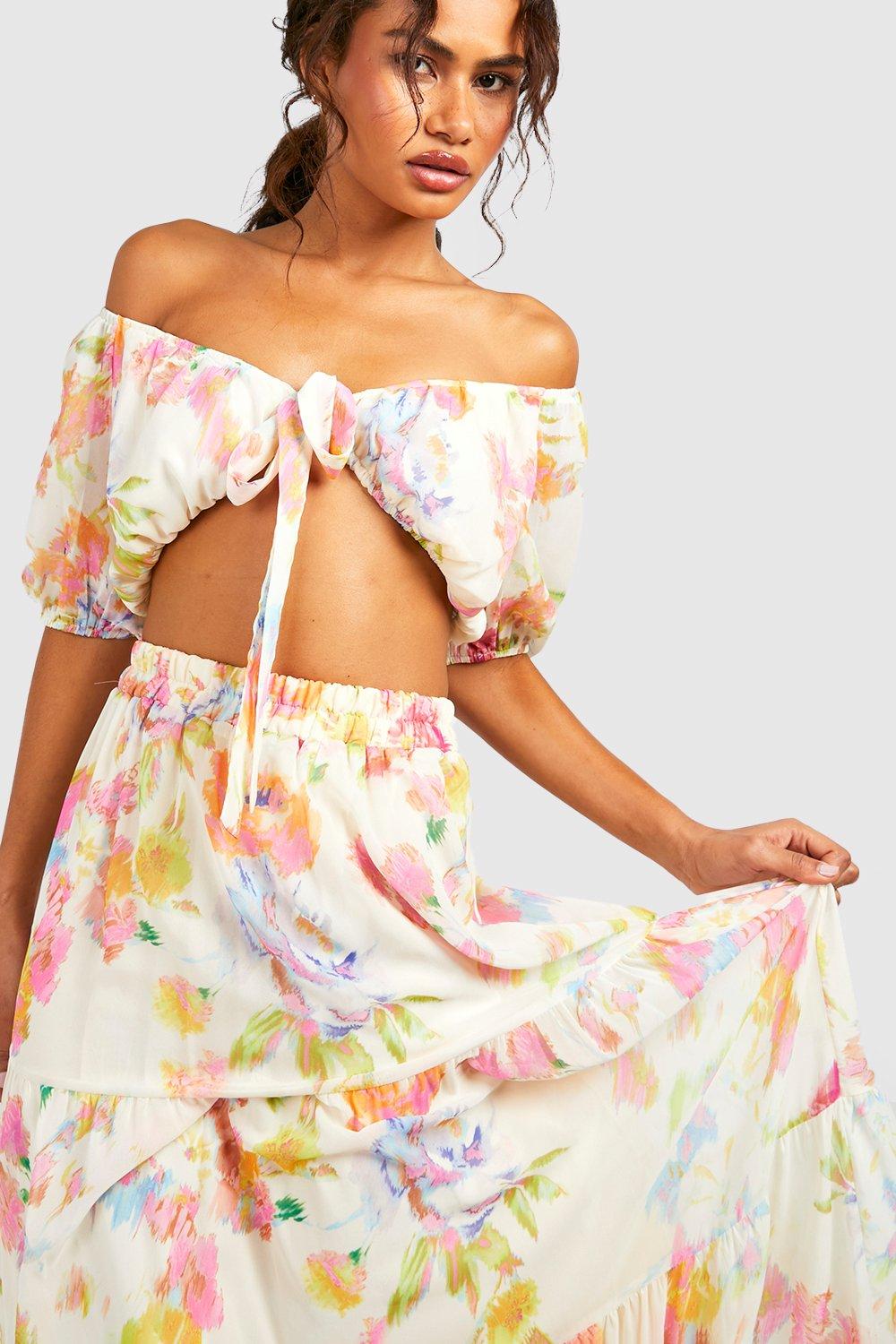 Tiered floral 2025 maxi skirt