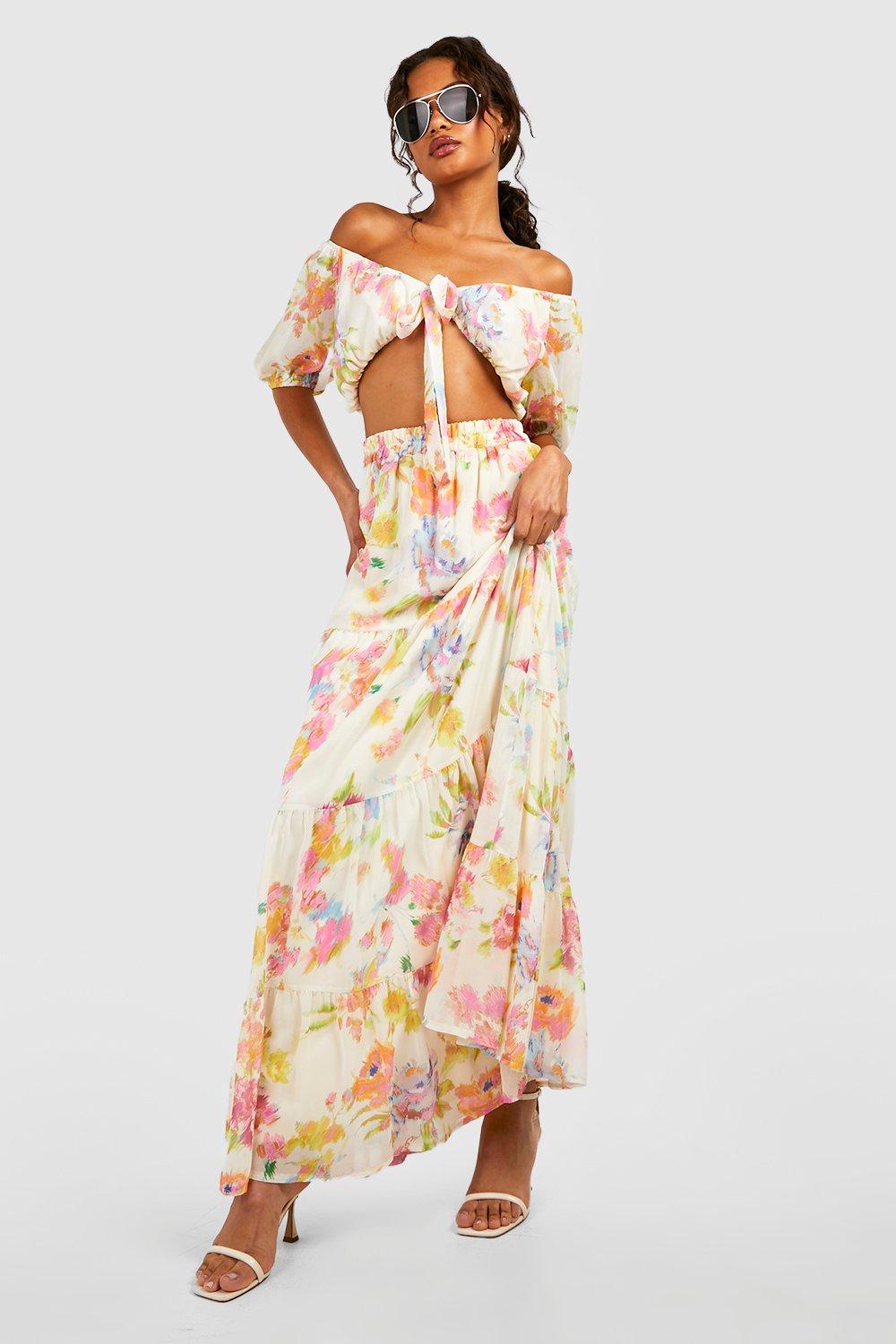 Tiered Floaty Maxi Skirt | boohoo