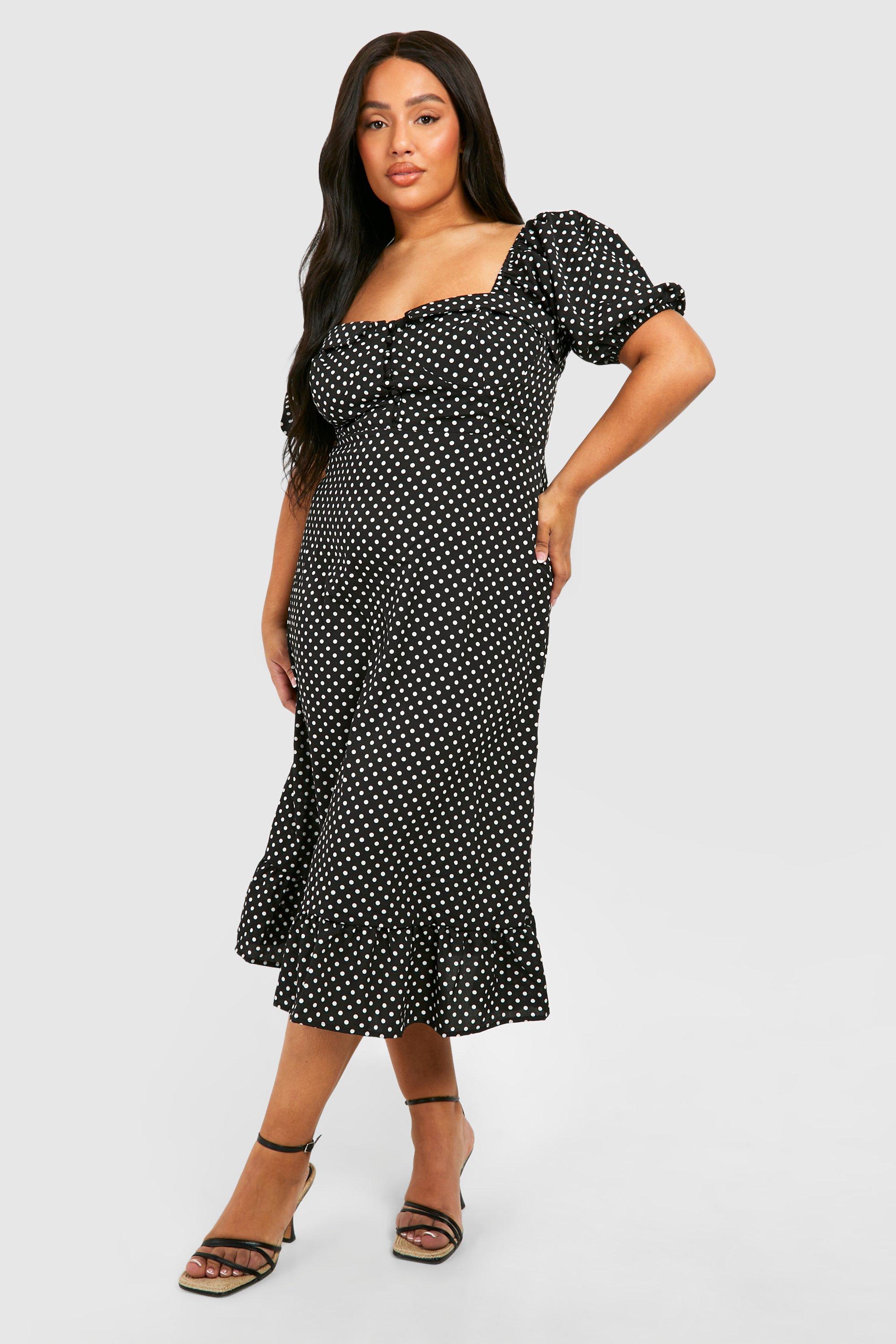 Grande taille Robe volant e col en c ur et imprim pois boohoo