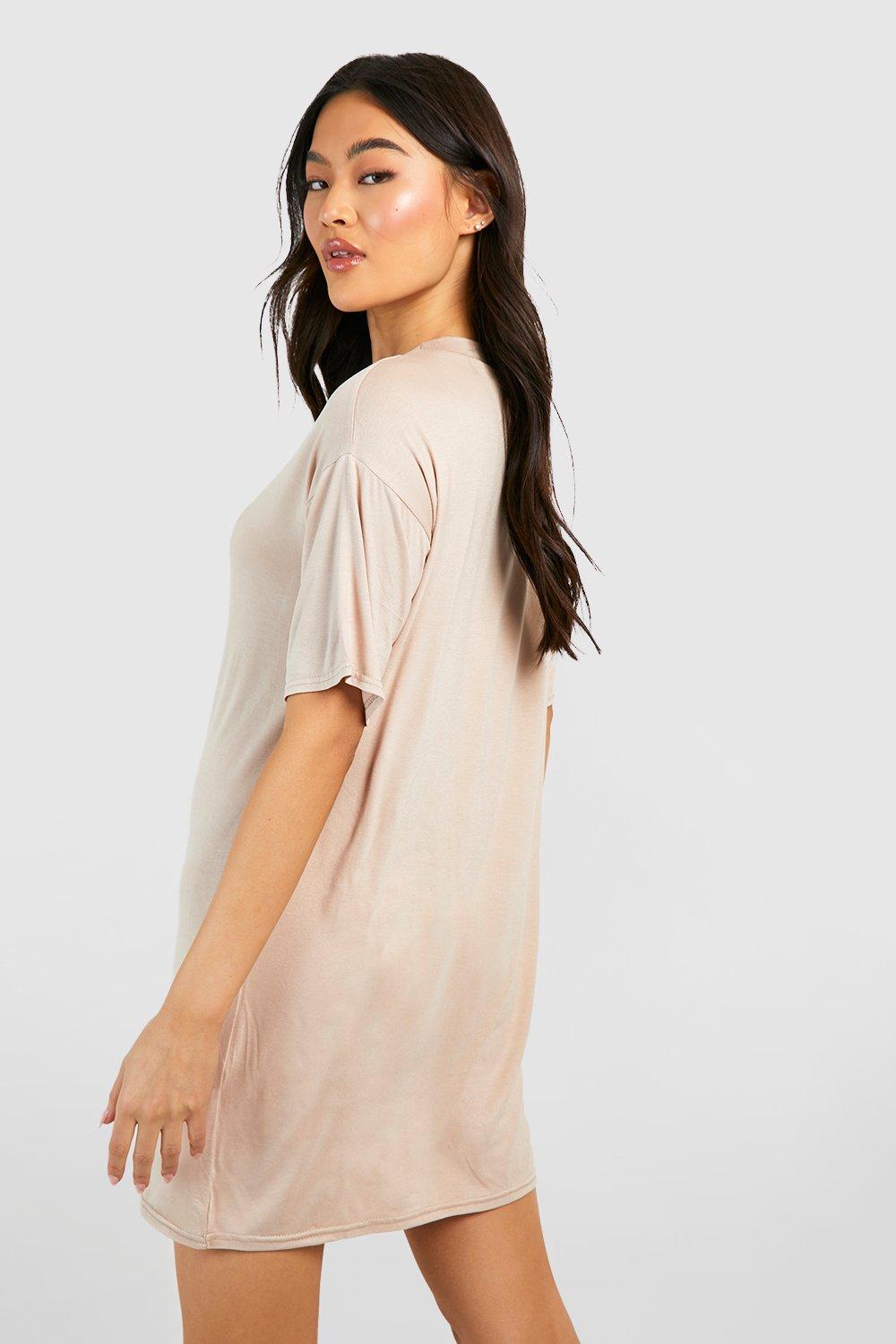 Stone Cotton Ruched Short Sleeve T Shirt Dress