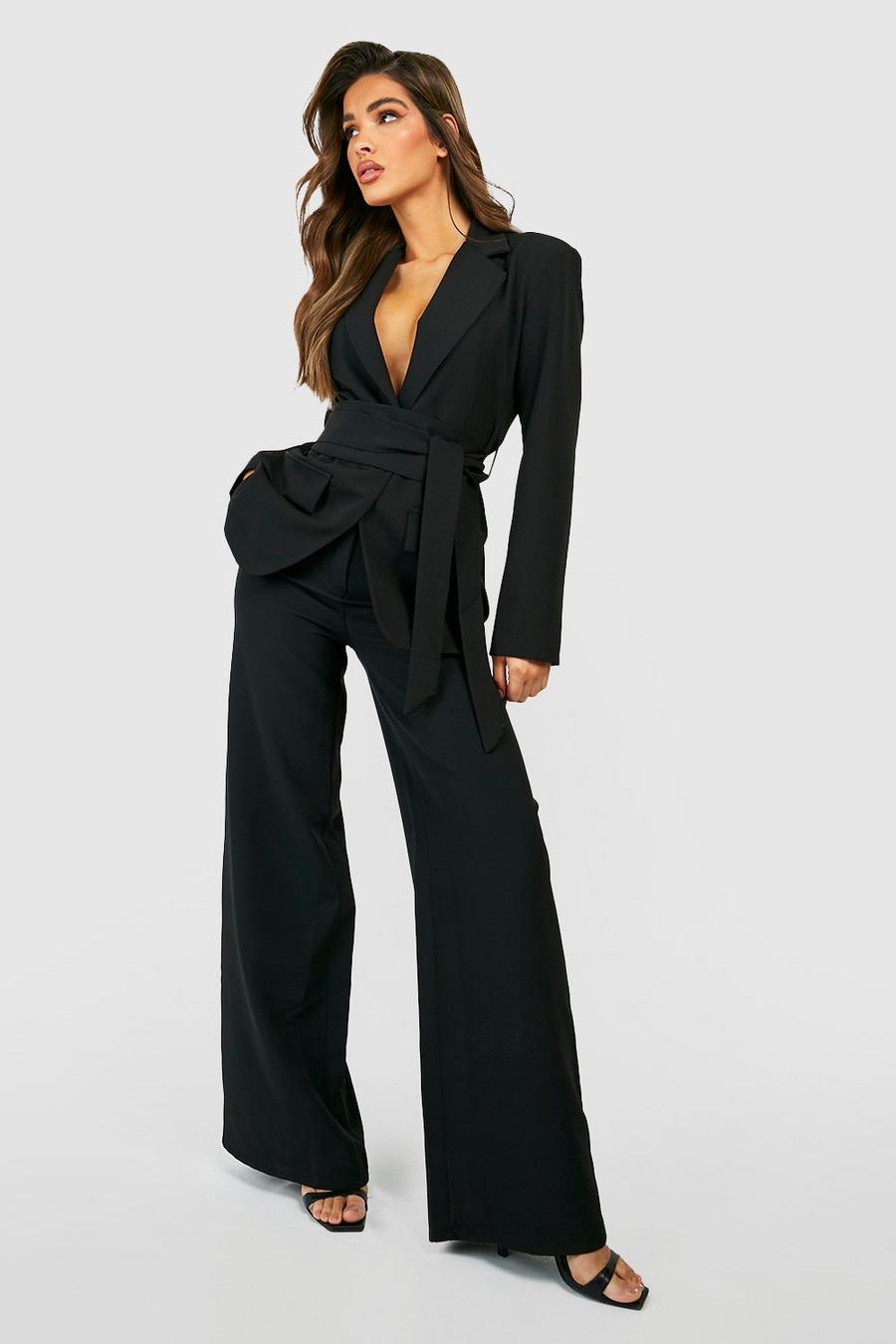 Black Straight Leg Seam Front Tailored Trousers